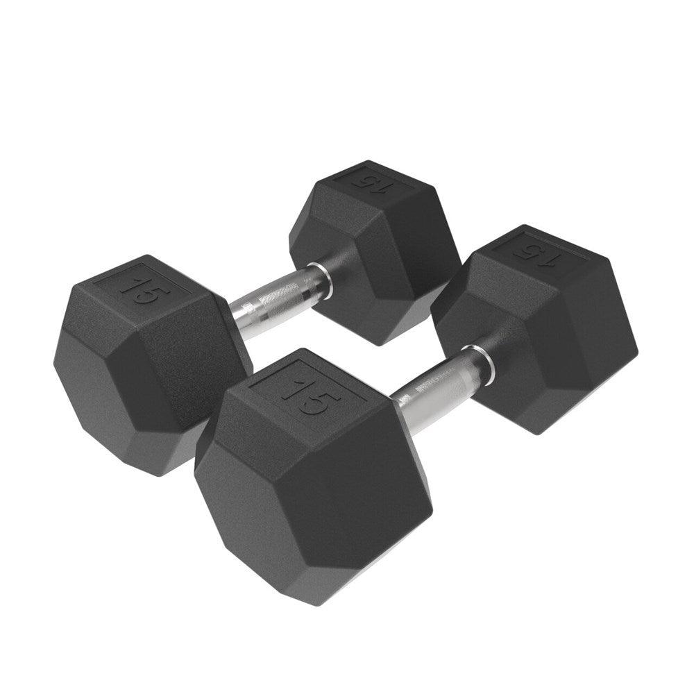 15kg HD Rubber Hex Dumbbell - Industrial Athletic